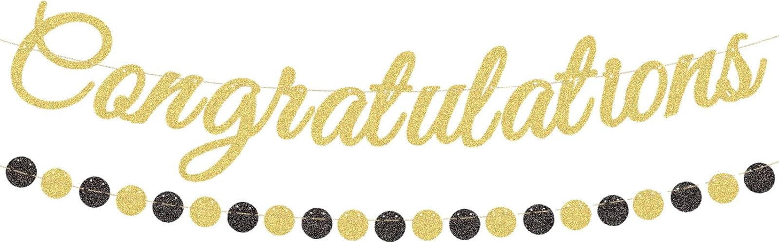 Gold Glitter Congratulations Banner with Black and Gold Circle Garland – Pre-Str