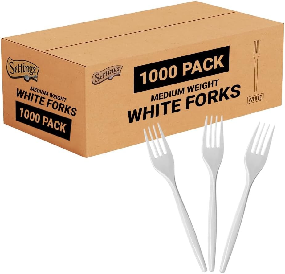 White Plastic Forks, 1000 Count – Heavy-Duty Disposable Forks, BPA-Bulk Plastic