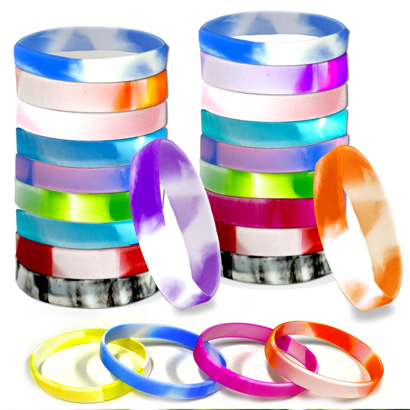 BOUBONI 24 Pcs Gradient Color Silicone Bracelets 7.87 inches,