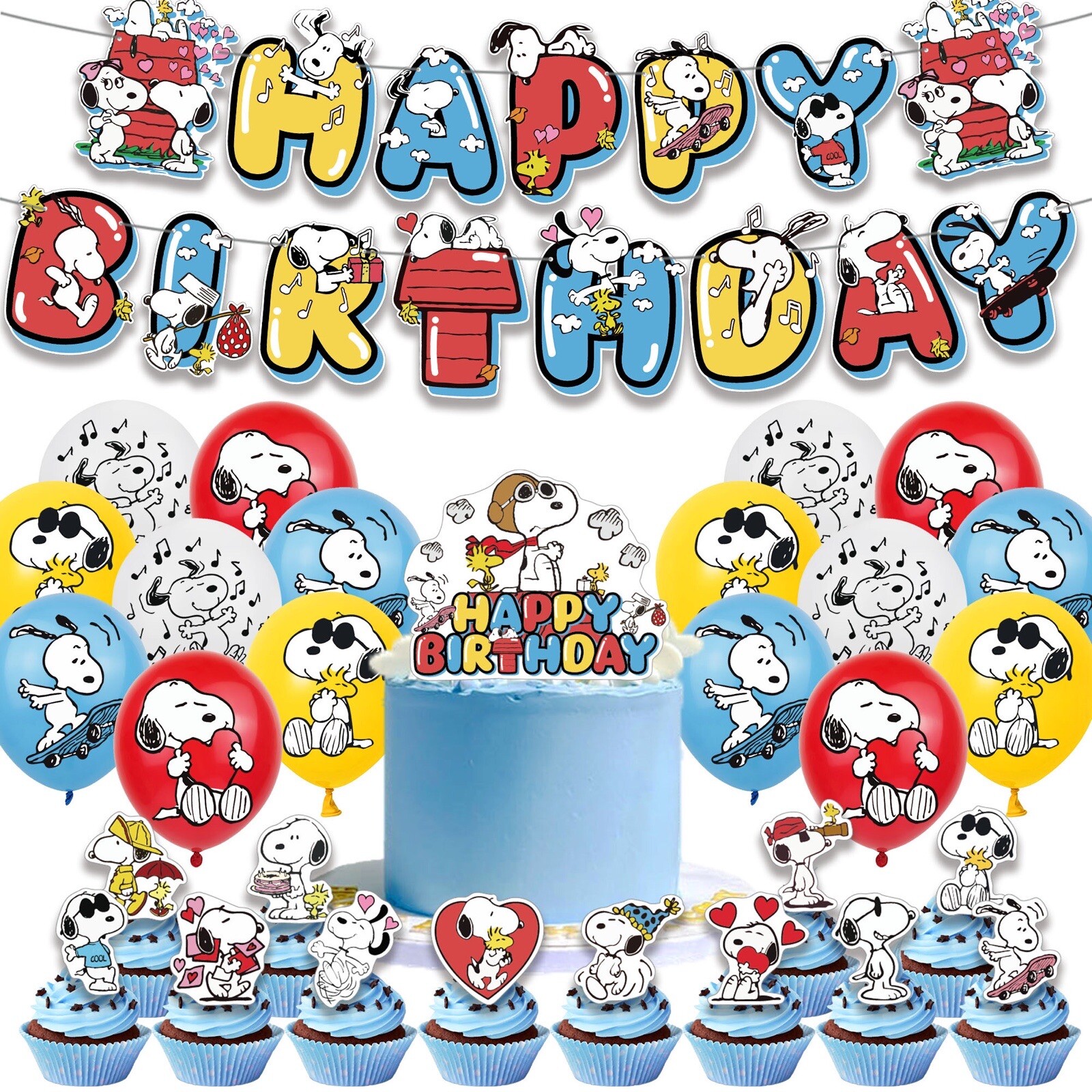 Snoopy Theme Birthday Party Supplies Set Balloon Banner Cake Toppers US Stock