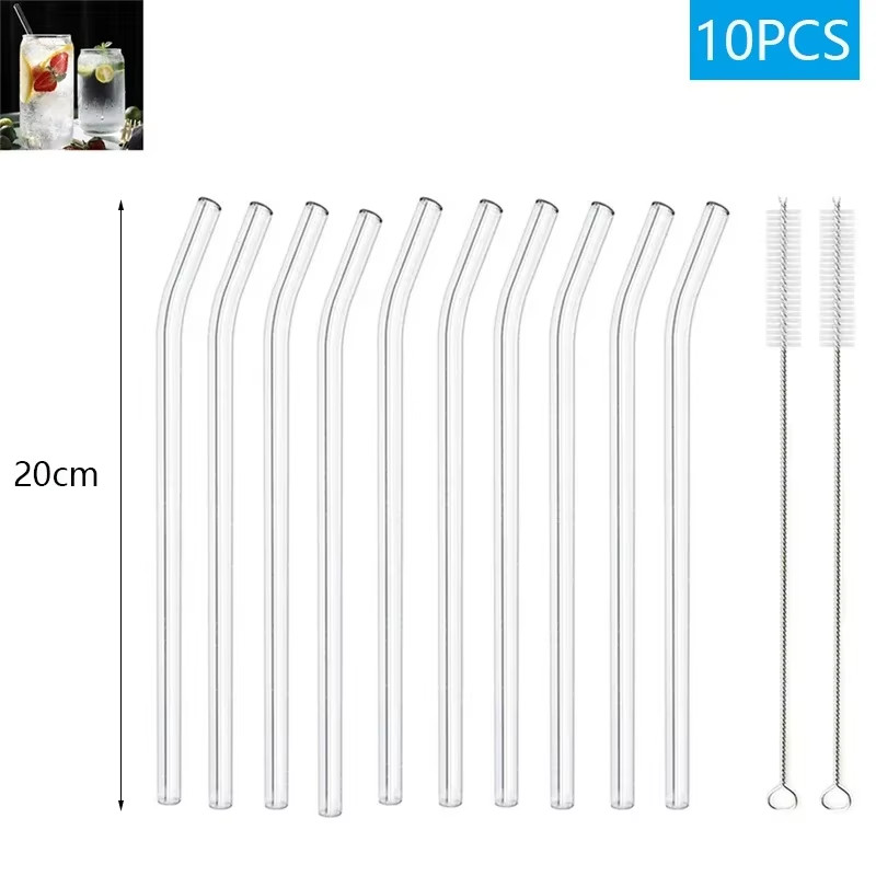1-10Pcs Reusable Smoothie Glass Straw, Clear Drinking Straws for Smoothie Milksh
