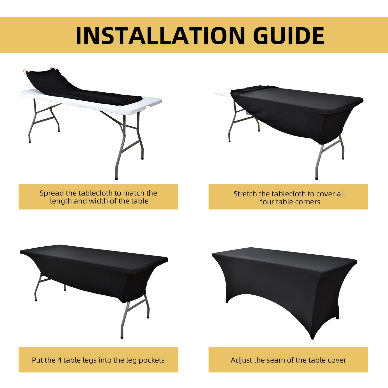 ZarzaaSik 6-Pack 6ft Black Spandex Table Covers for Rectangle Standard Folding T