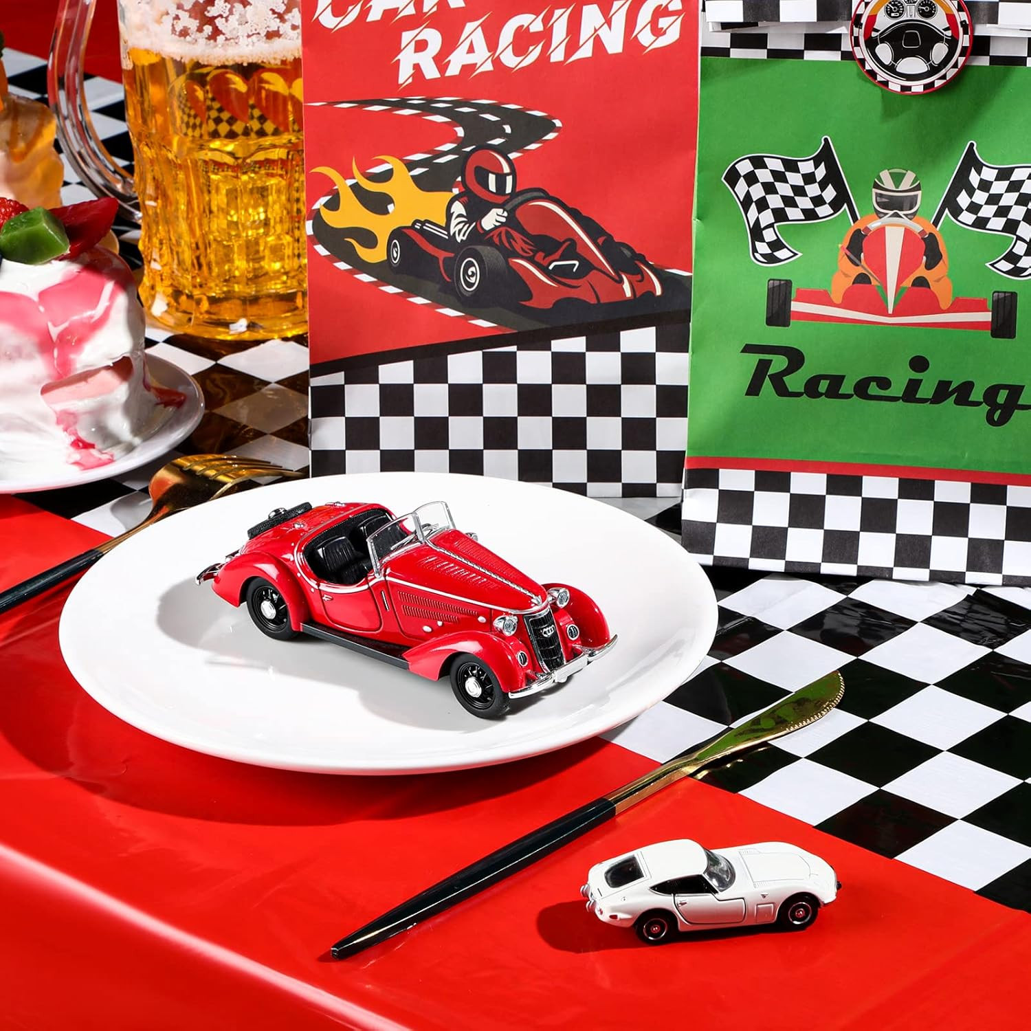 3 Sheets Car Birthday Party Supplies Racing Party Decorations 54 X 108 Inch Red
