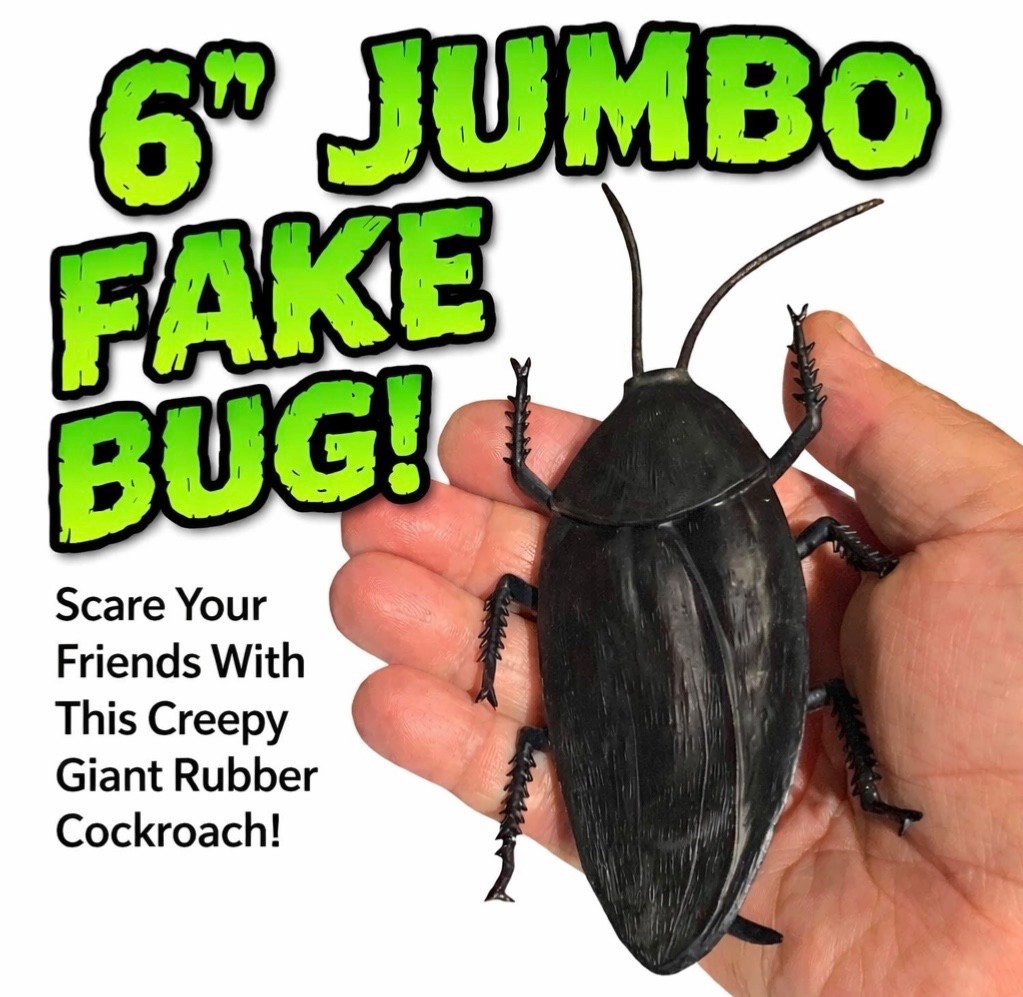 JUMBO COCKROACH 6″ Giant Rubber Fake Bug Prank Joke Gag Funny Roach Halloween