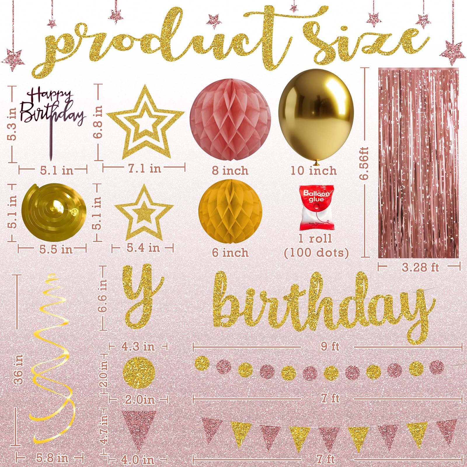 Rose Gold and Gold Birthday Party Decorations Set – Happy Birthday Banner Bal…