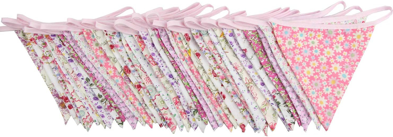 10M/32Ft Triangle Bunting Banner, 36 Pcs Cotton Fabric Flags Pennant Garlands