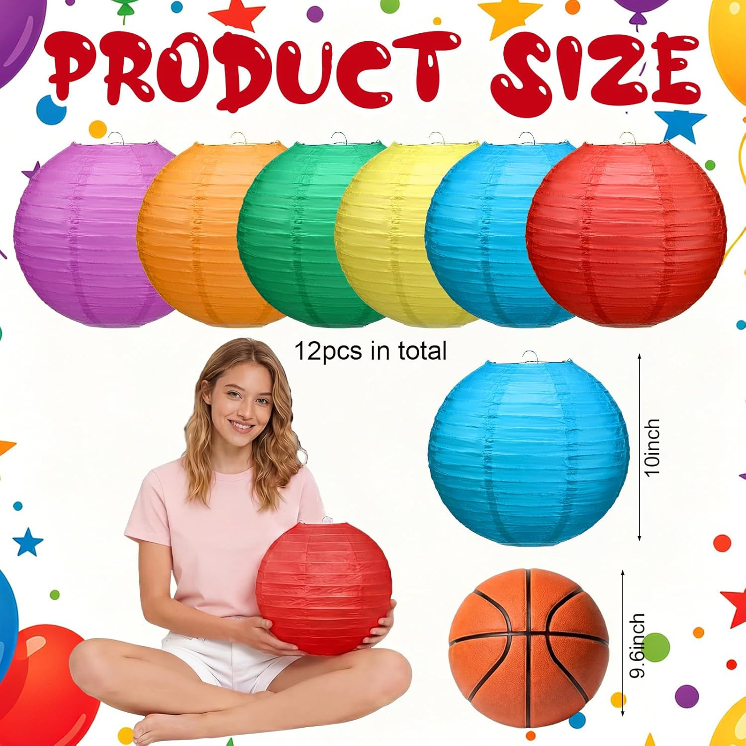 12 Pcs 10 Inch Hanging Paper Lanterns Party Decorations Colorful Rainbow Classro