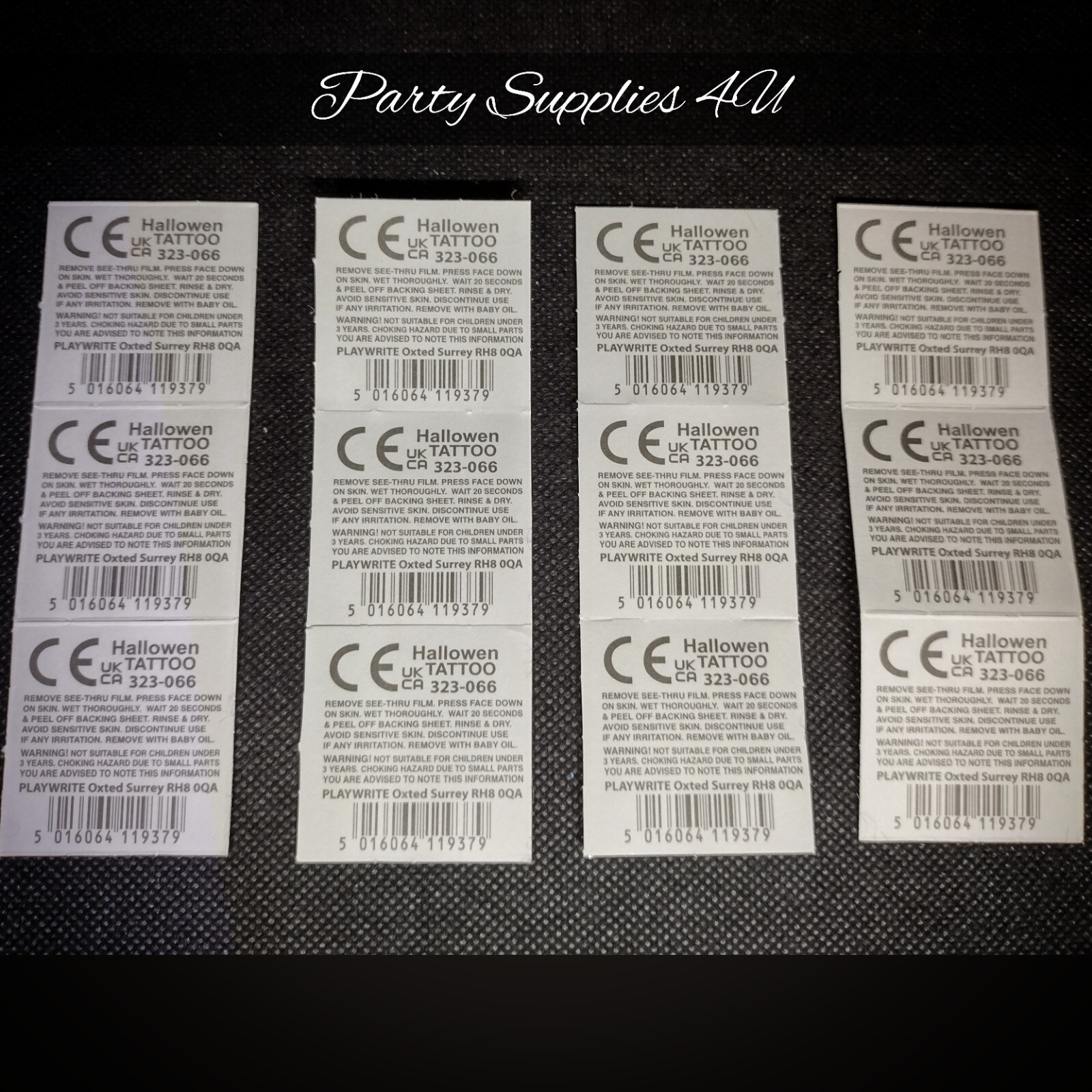 12pk Halloween Temporary Tattoos. /Party bag filler/kids/Trick/Treat/Transfer