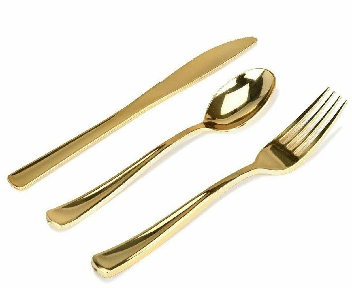 160 Pack Gold Plastic Cutlery Disposable Silverware 80 Forks 40 Knives 40 Spoons