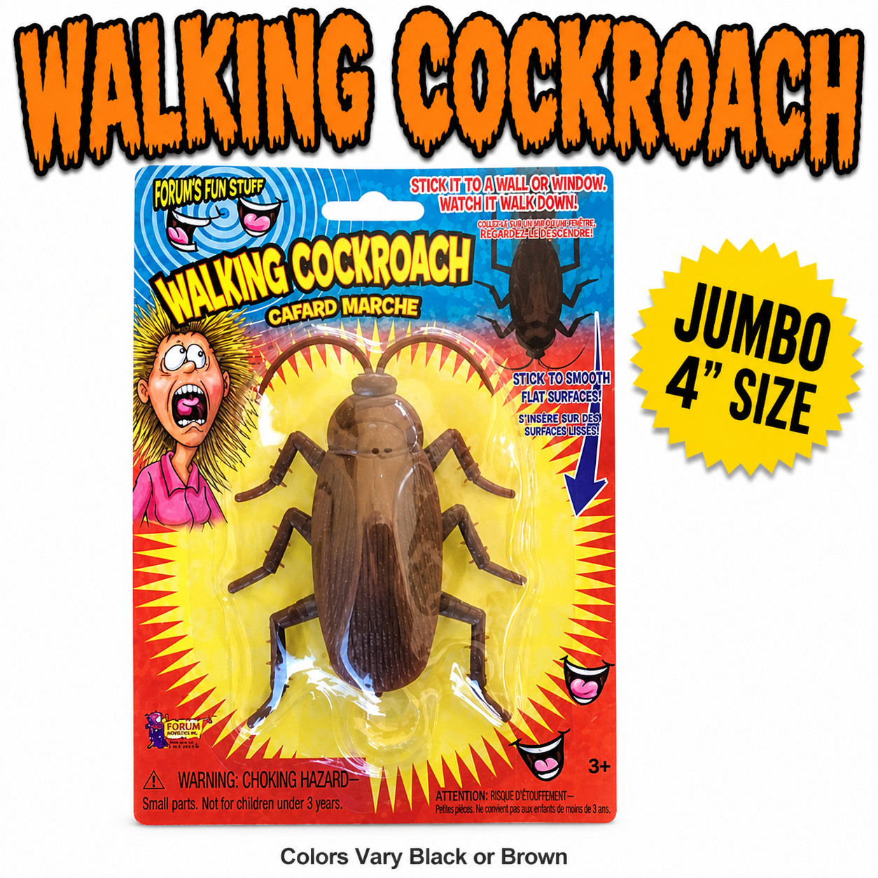 Funny WALKING COCKROACH Jumbo Roach Sticks & Crawls Down Wall Prank Joke Toy Bug