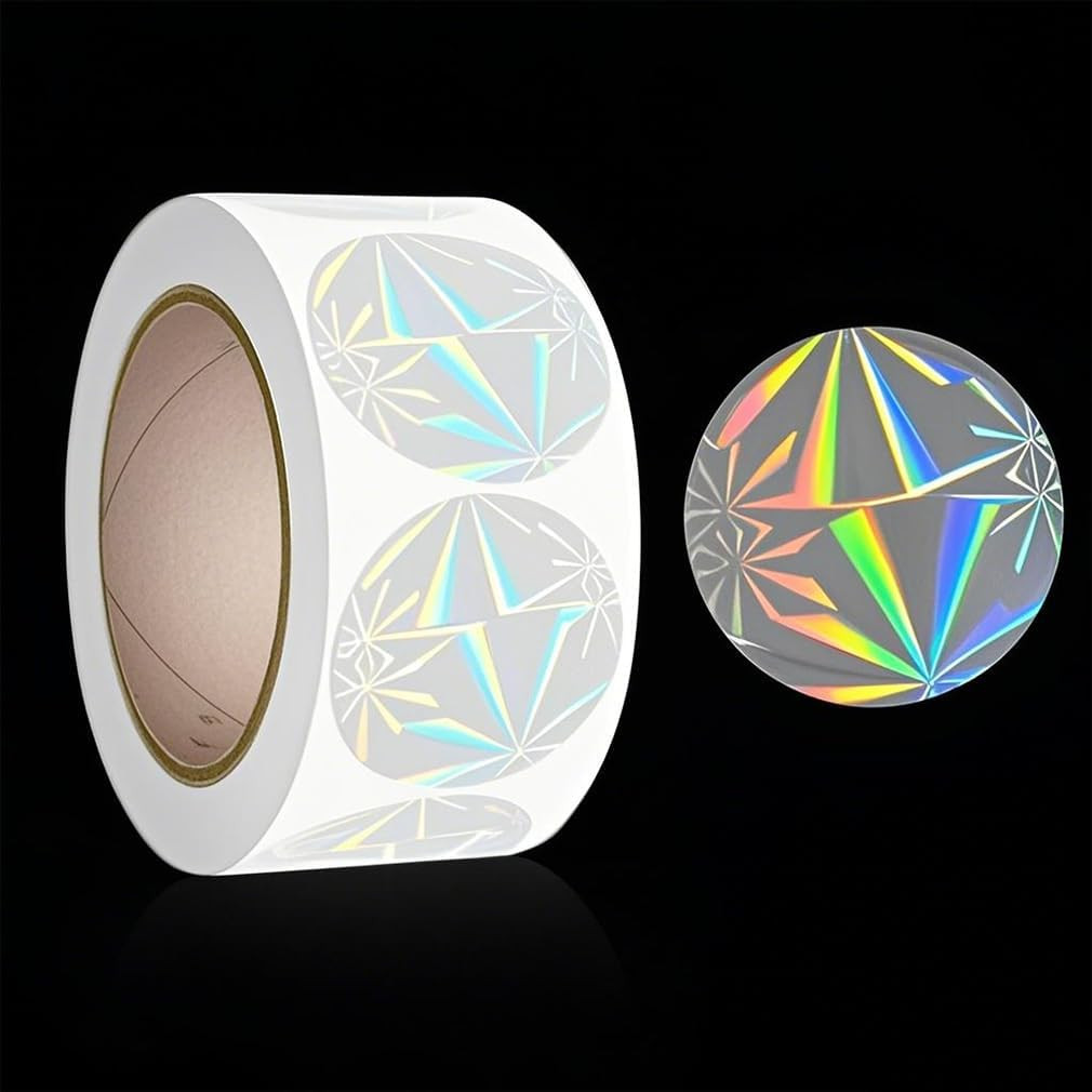 1″ 500Pcs Laser Reflection Stickers, Clear Transparent Waterproof Sticker Crysta