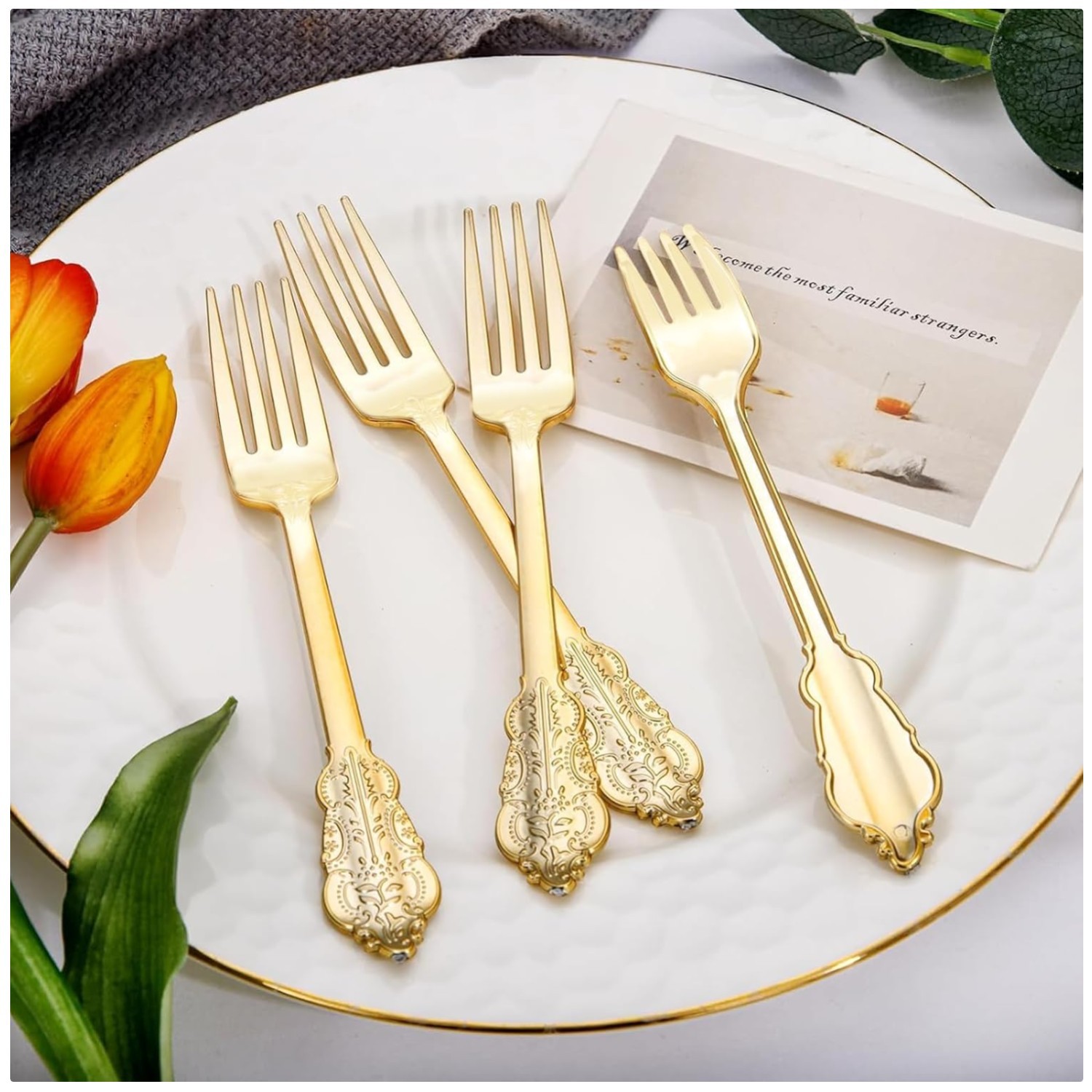 Festive Gold Plastic Silverware – 100 Pieces