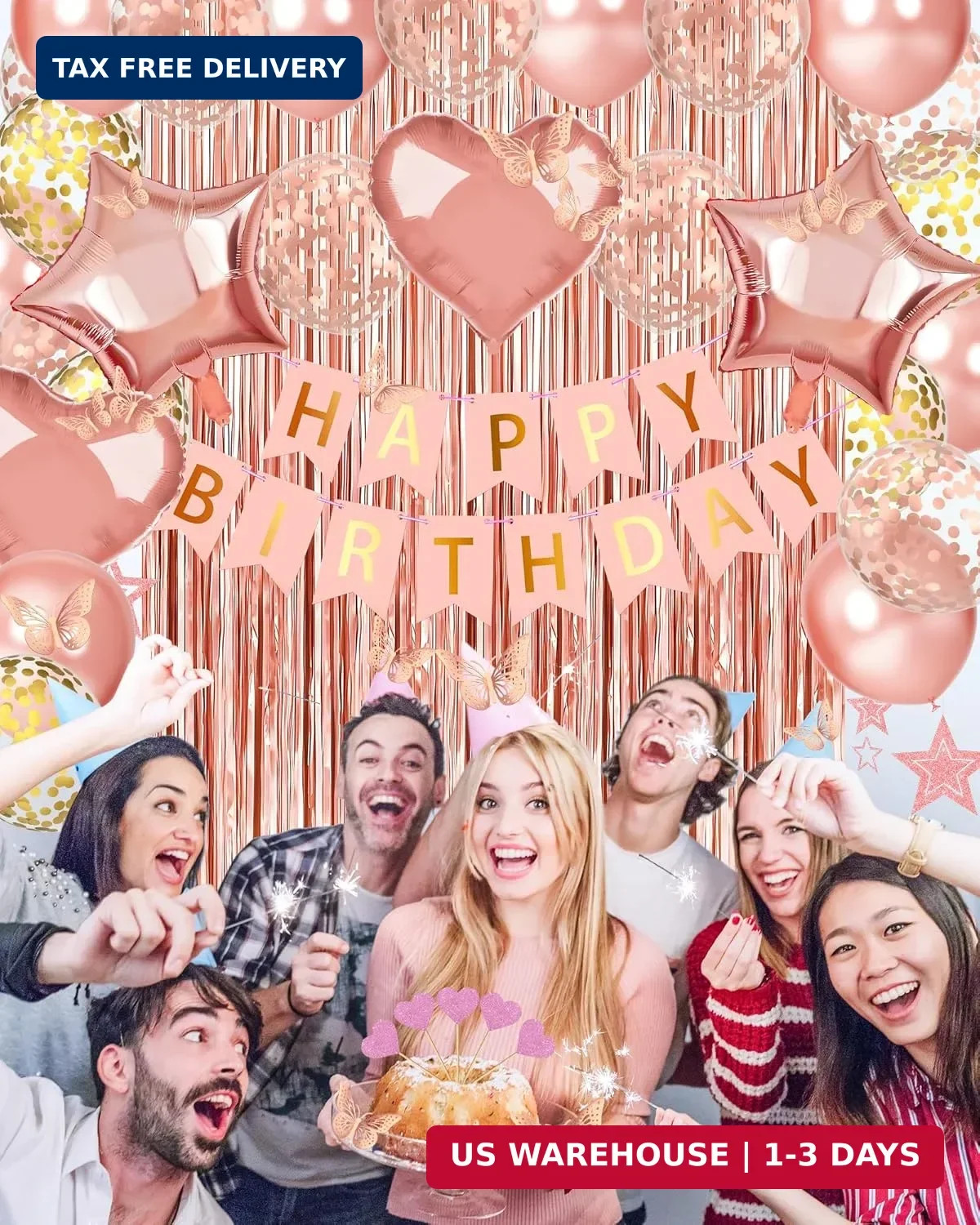 Lutoys Rose Gold Happy Birthday Party Decorations, Happy Birthday Banner, Rose G