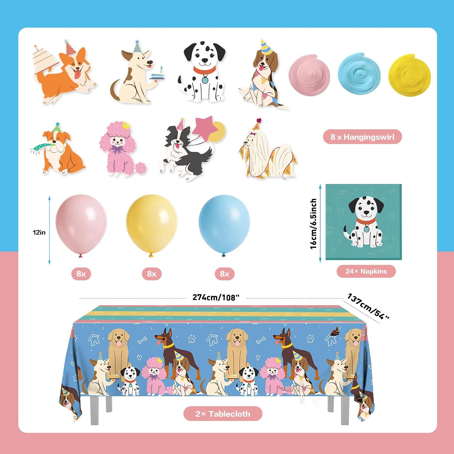 203pcs Retro Puppy Party Decorations Plates Napkins Pet Dog Birthday Party Suppl