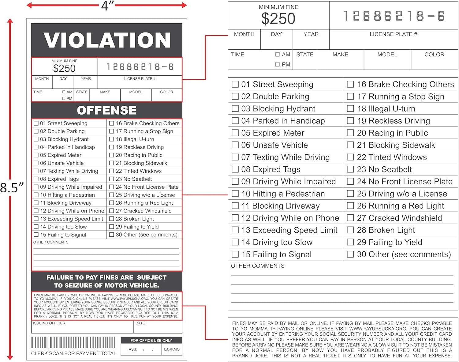 Larkmo Fake Parking Tickets Prank – Qty 25, Joke Violation Parking, Funny…