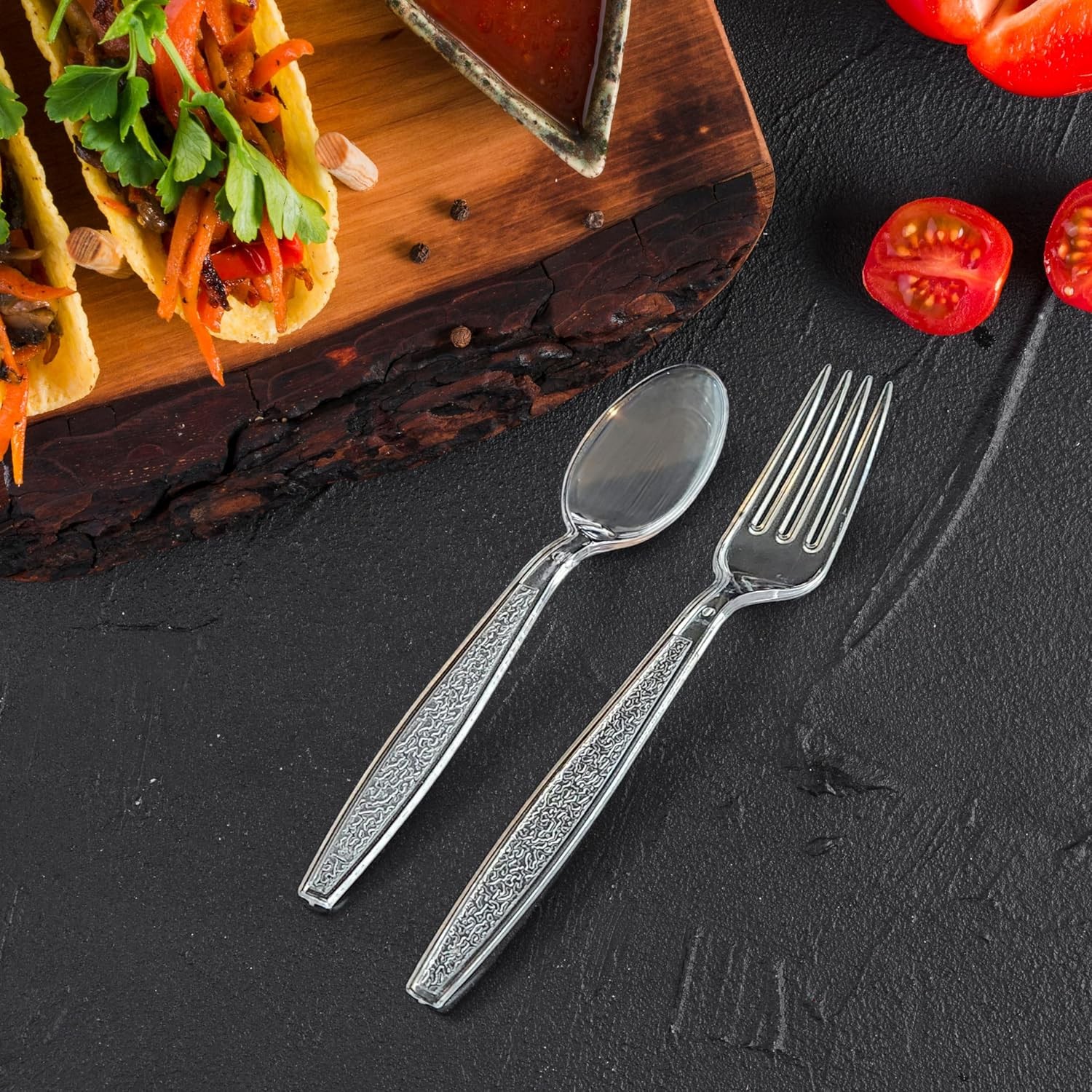 400 Count Plastic Silverware Heavy Duty – Clear Plastic Forks And Spoons Set
