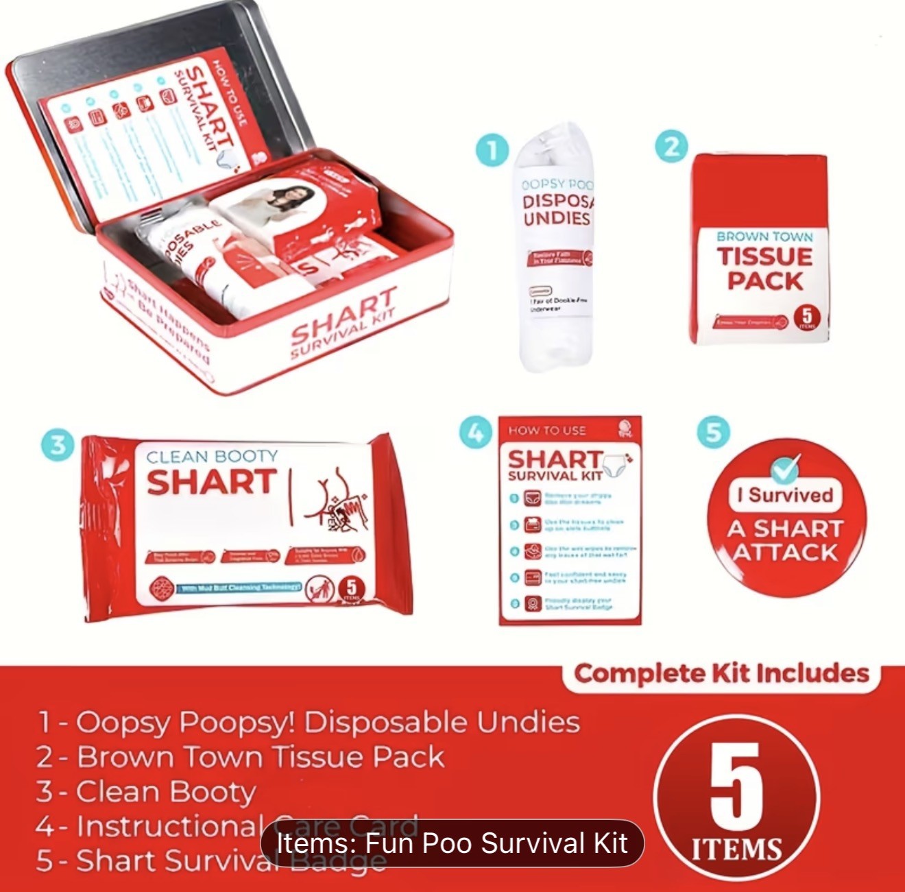 Birthday Gift | Shart Survival Kit Poop Prank Gift Set | Funny / Gag – Gift Kit