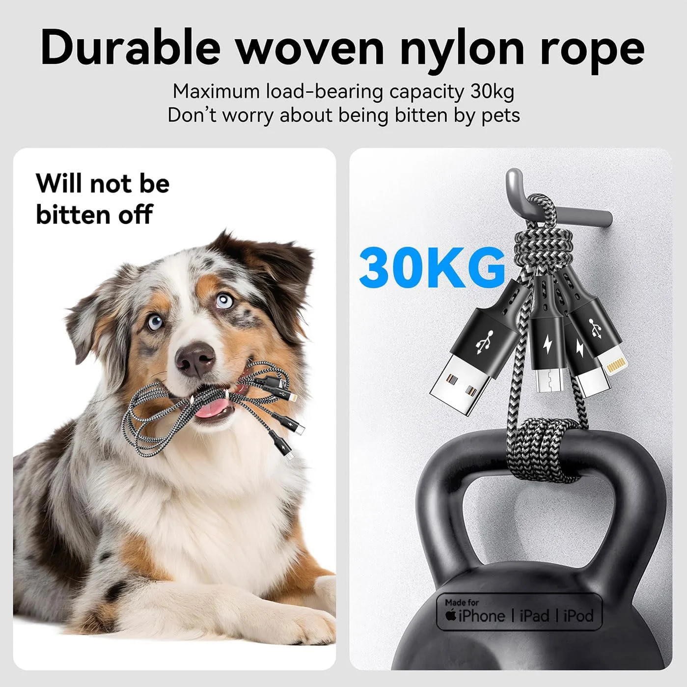3 in 1 Multiple Charging Cord, Braided Multi Charger Cable USBC Charging