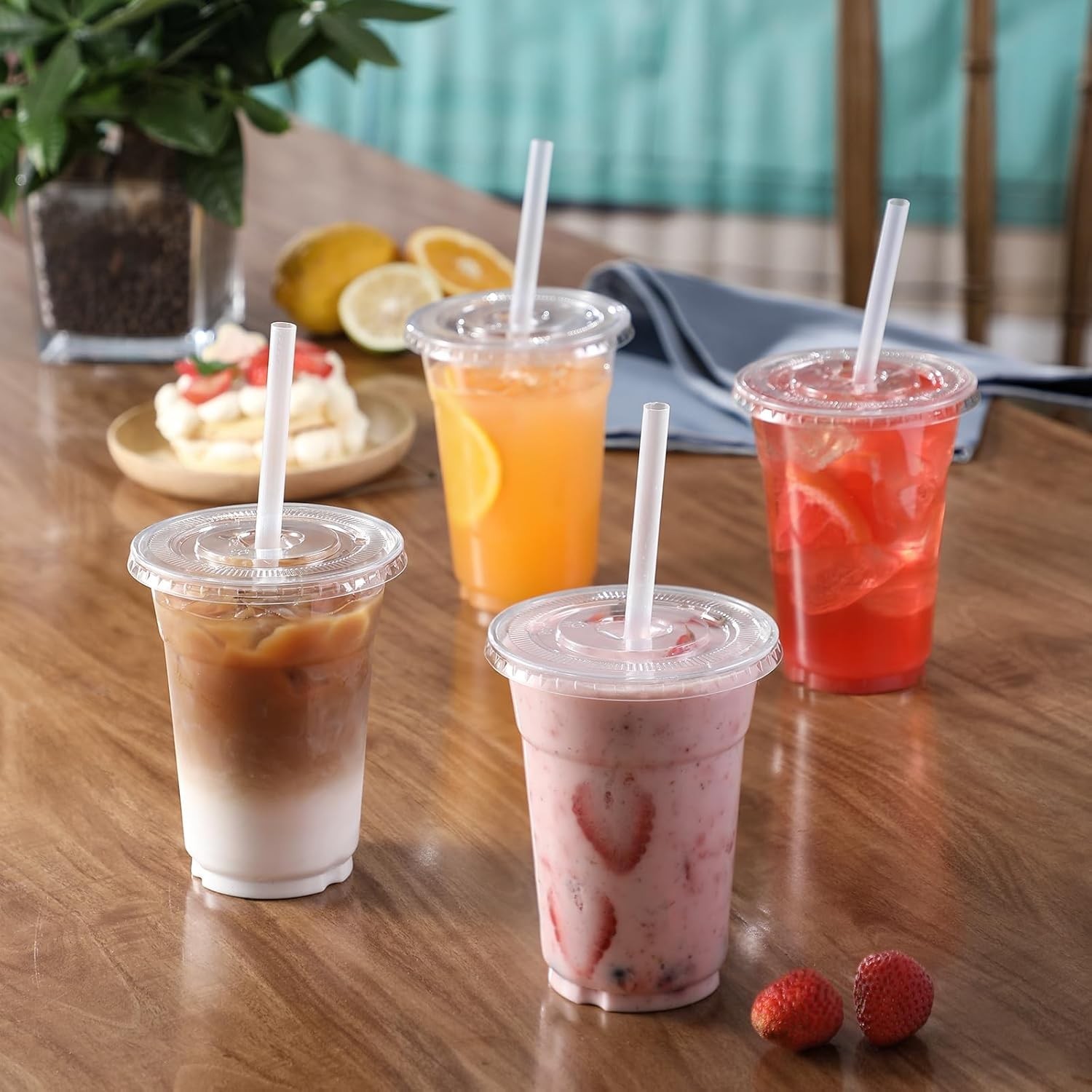 100 Sets – 16oz] Clear Plastic Cups with Lids and Straws, Disposable Iced Cof…