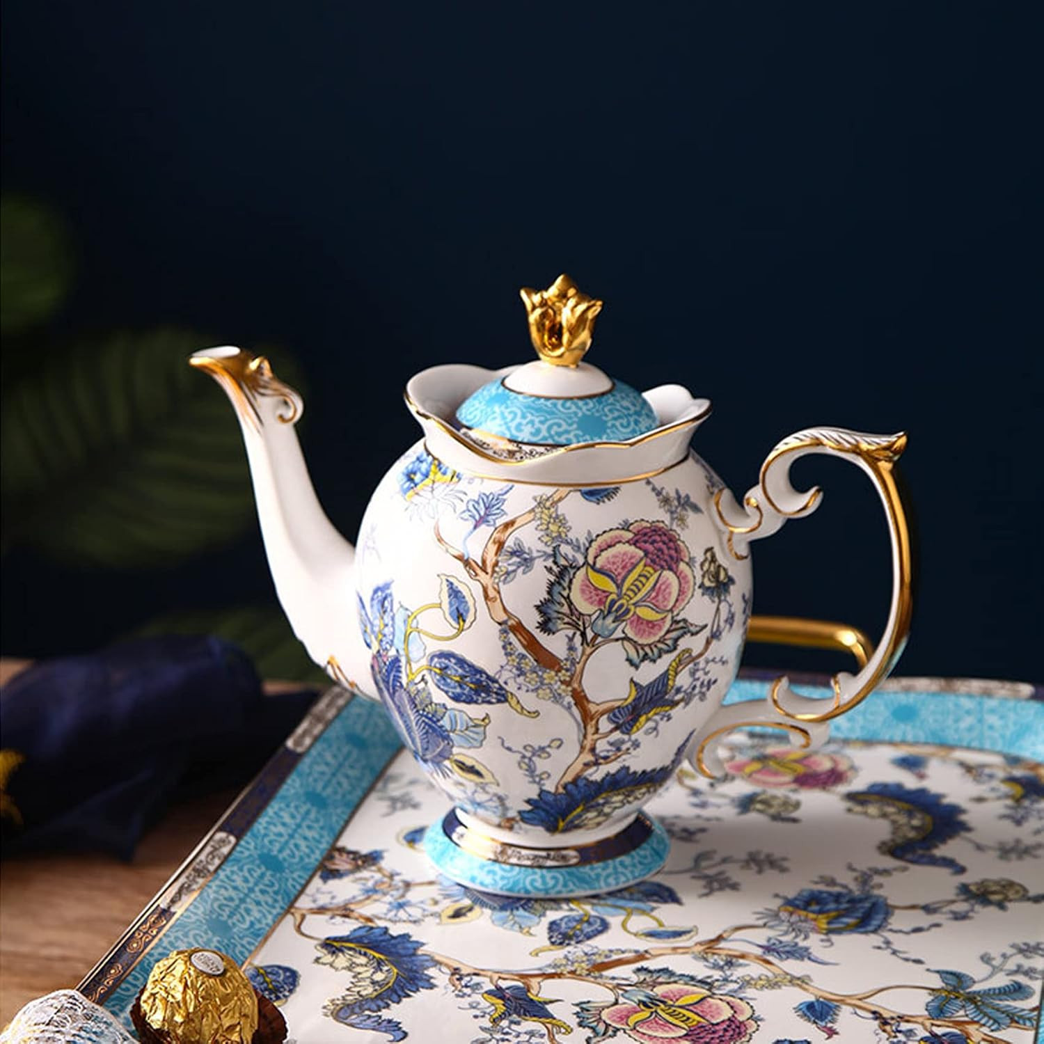 Porcelain Tea Sets with 24K Gold, British English Afternoon Tea Sets for 6, Lux