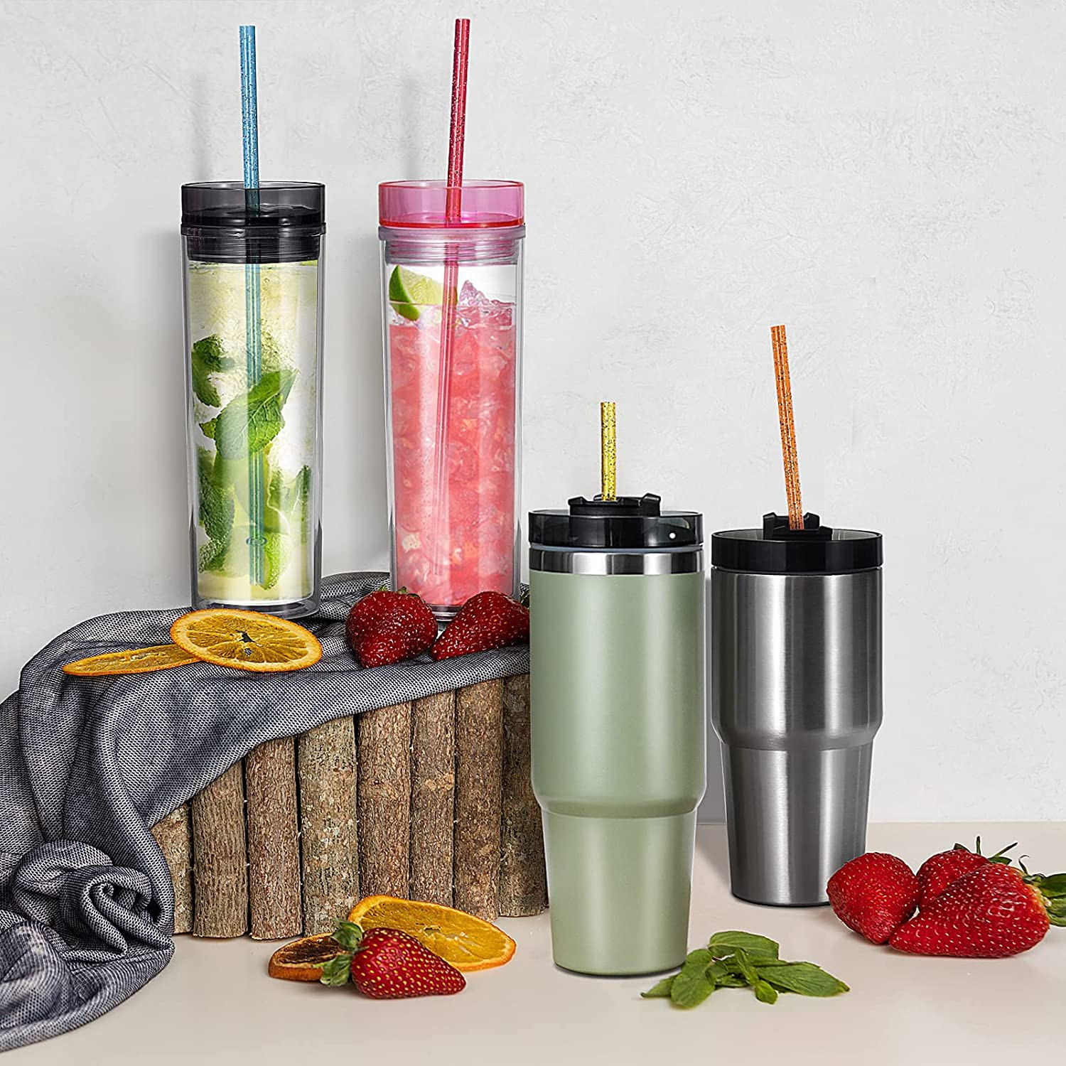 Glitter Reusable Colorful Straws 11″ Sparkle Tumbler Drinking Jar BPA Free 12 PC