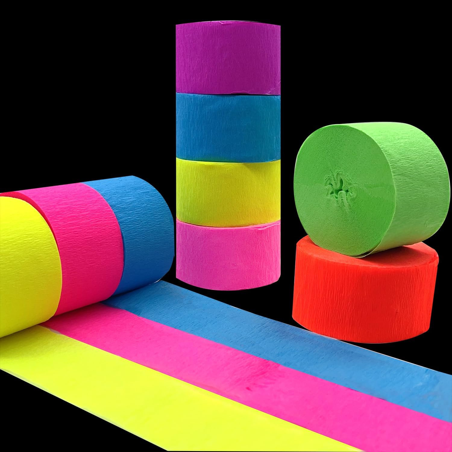 600 Feet Glow Crepe Paper Streamers UV Glow Party Neon Streamer Decorations Glow