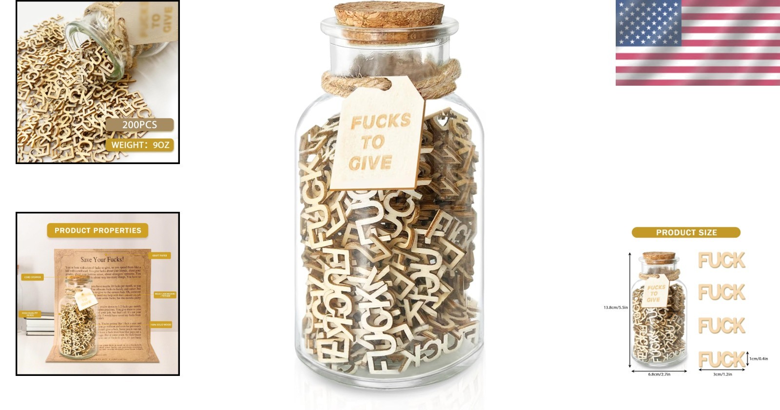 Eco-Friendly F**k Gift Jar with 200 Wooden Letters – Perfect for Any Occasion