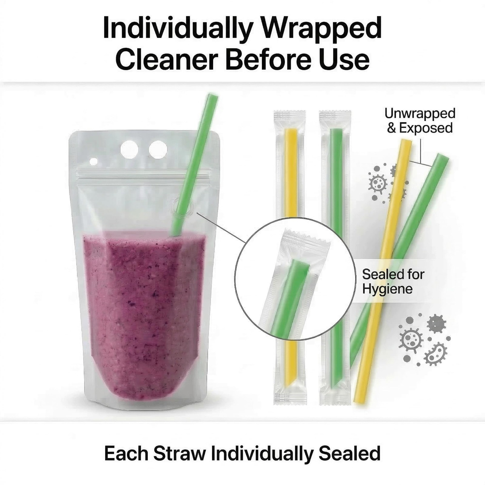 100PCS Drink Pouches with Side Straw Port, Resealable Drink Bag Set with Stra…