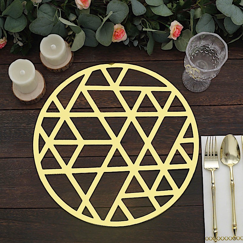 Gold 6 Metallic 13″ Laser Cut Geometric Triangle Cardboard Placemats Party Event