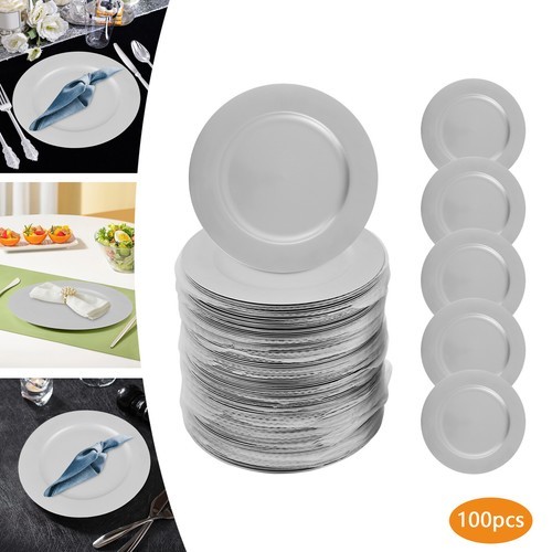 Charger Plates Set, Round Charger Plates, Charger Plate for Wedding Party Silver