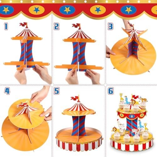 Carnival Circus Cupcake Stand Party Decorations with 24 Cupcake Toppers Circus T