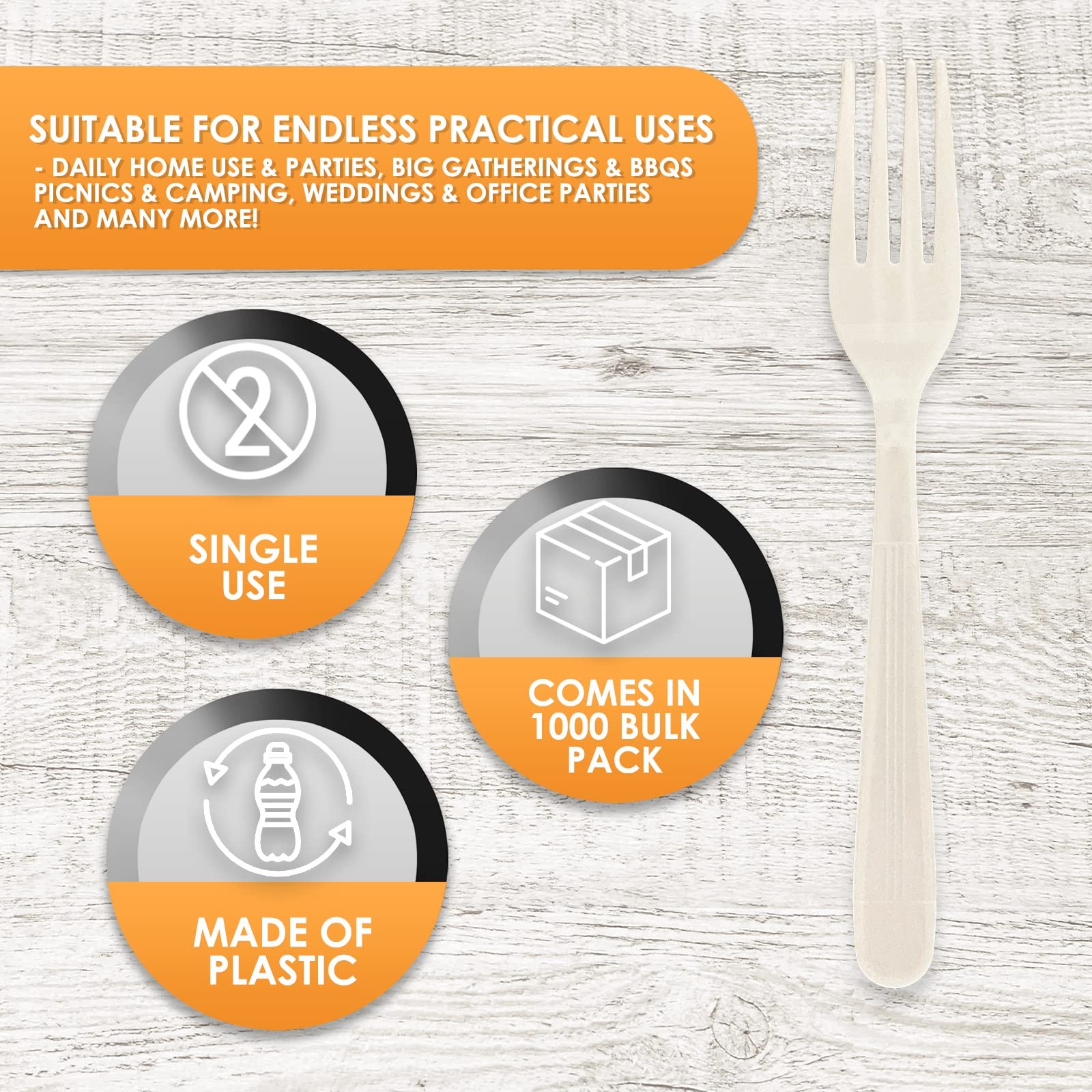 Pami 1000-Count Heavy-Duty Disposable Plastic Forks Bulk Pack For Parties