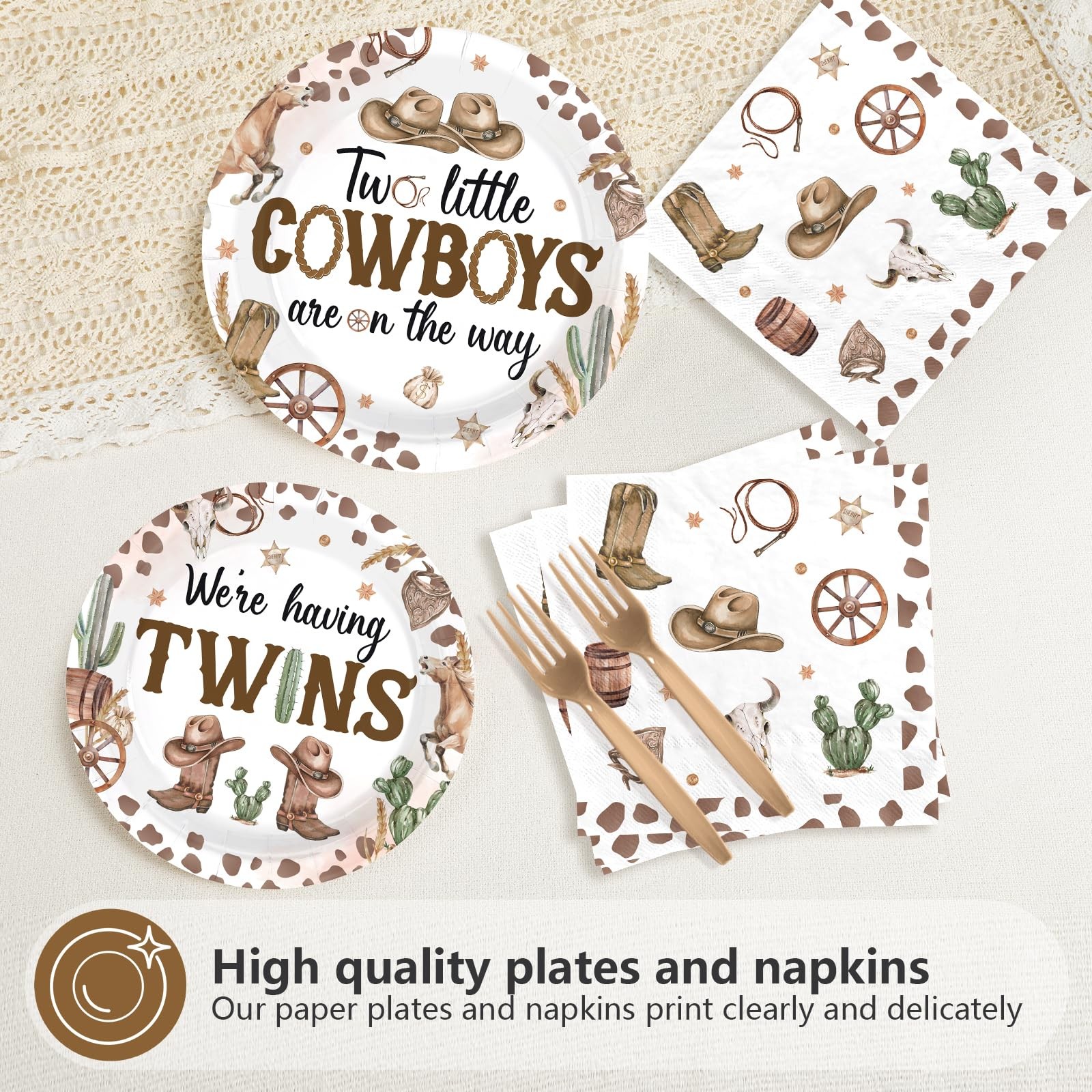 96Pcs Cowboys Twins Baby Shower Party Decorations Two Little Cowboys are On T…