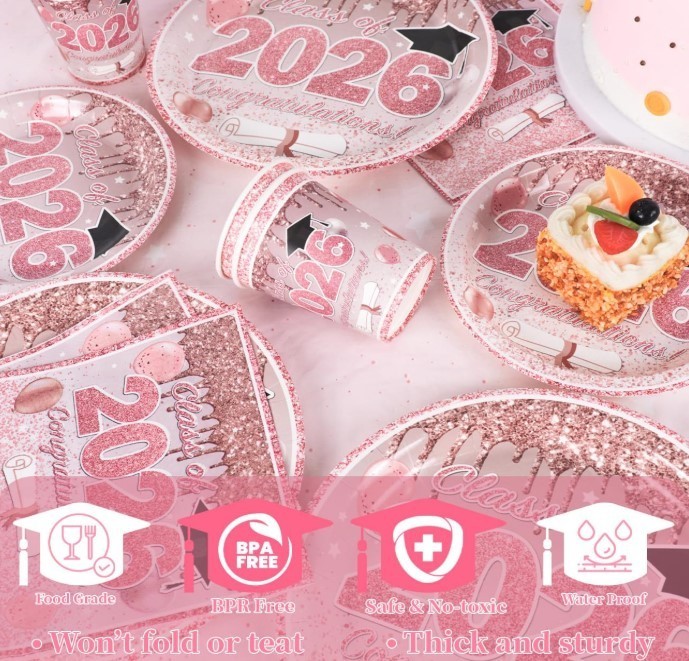Pink Graduation Decorations Class of 2026, Rose Gold