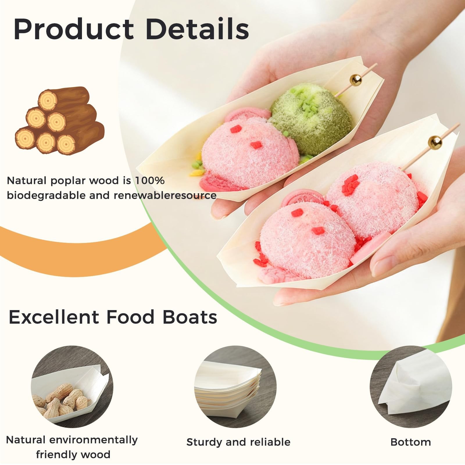 500 PCS Disposable Boat Food Trays with Cocktail Picks, 5 Inch Wooden Disposa…