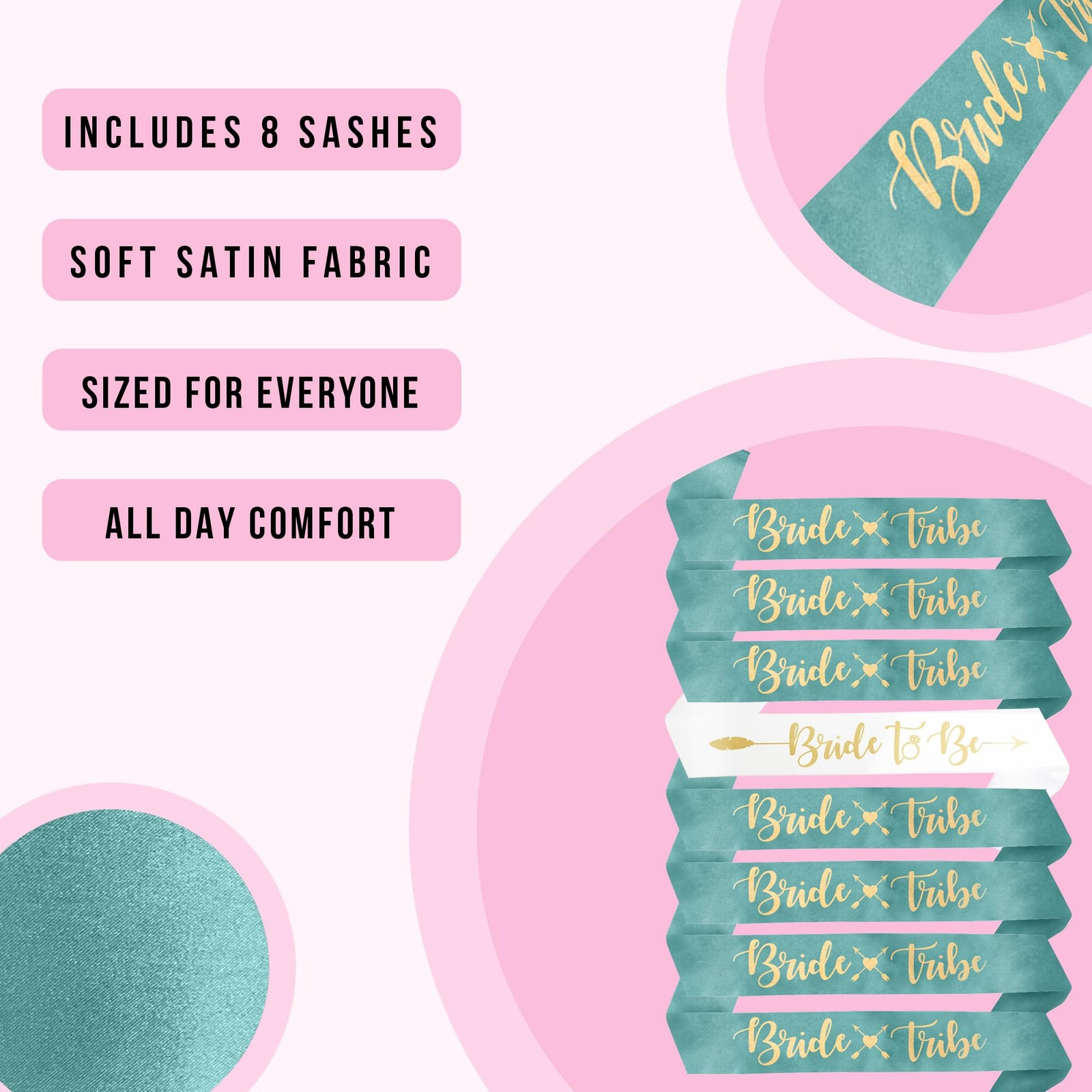 Bride Tribe Bridesmaids Sashes 8 Pack Satin Bachelorette Sashes for Bridal Sh…