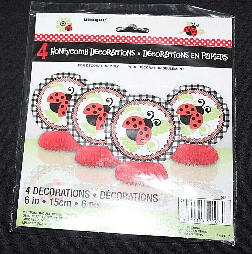 Unique Red Ladybug Honeycomb Decorations – 4 Ct