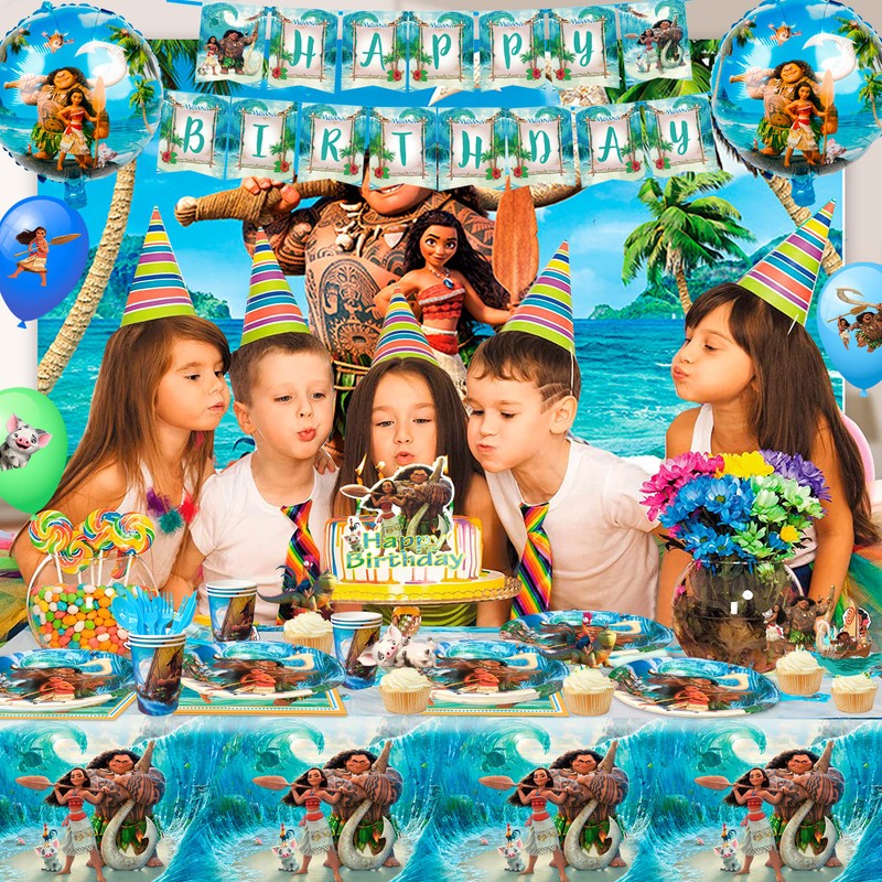 115 Pcs Moana Party Decorations and Tableware Set Tablecloth Backdrop Banner