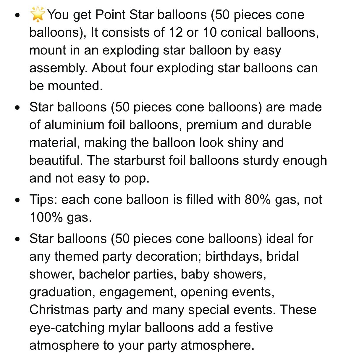 50pcs Foil Balloon Explosion Star Photo Booth Spike Starburst Cone Party Decor