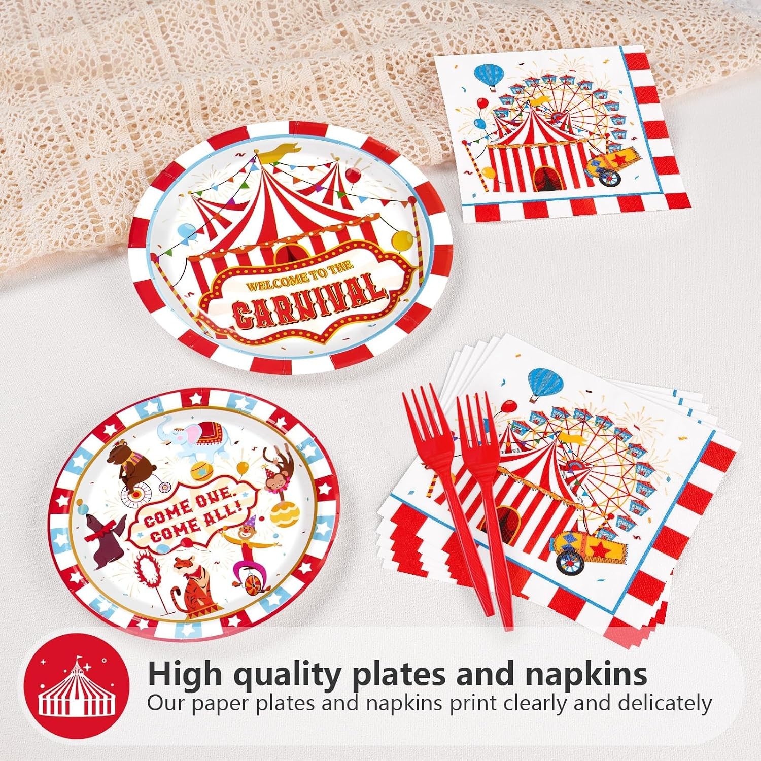 200Pcs Carnival Party Decorations Carnival Circus Plates and Napkins Disposable