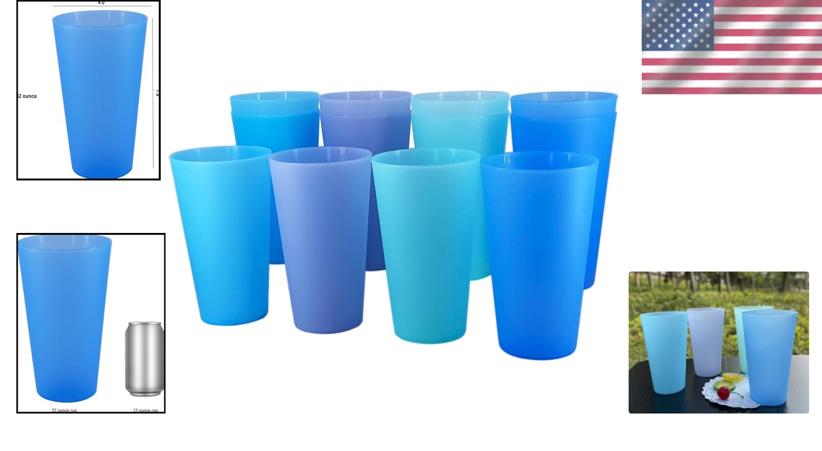 Lightweight Freezer & Microwave Safe 32oz Tumblers – Set of 12 in Cool Colors