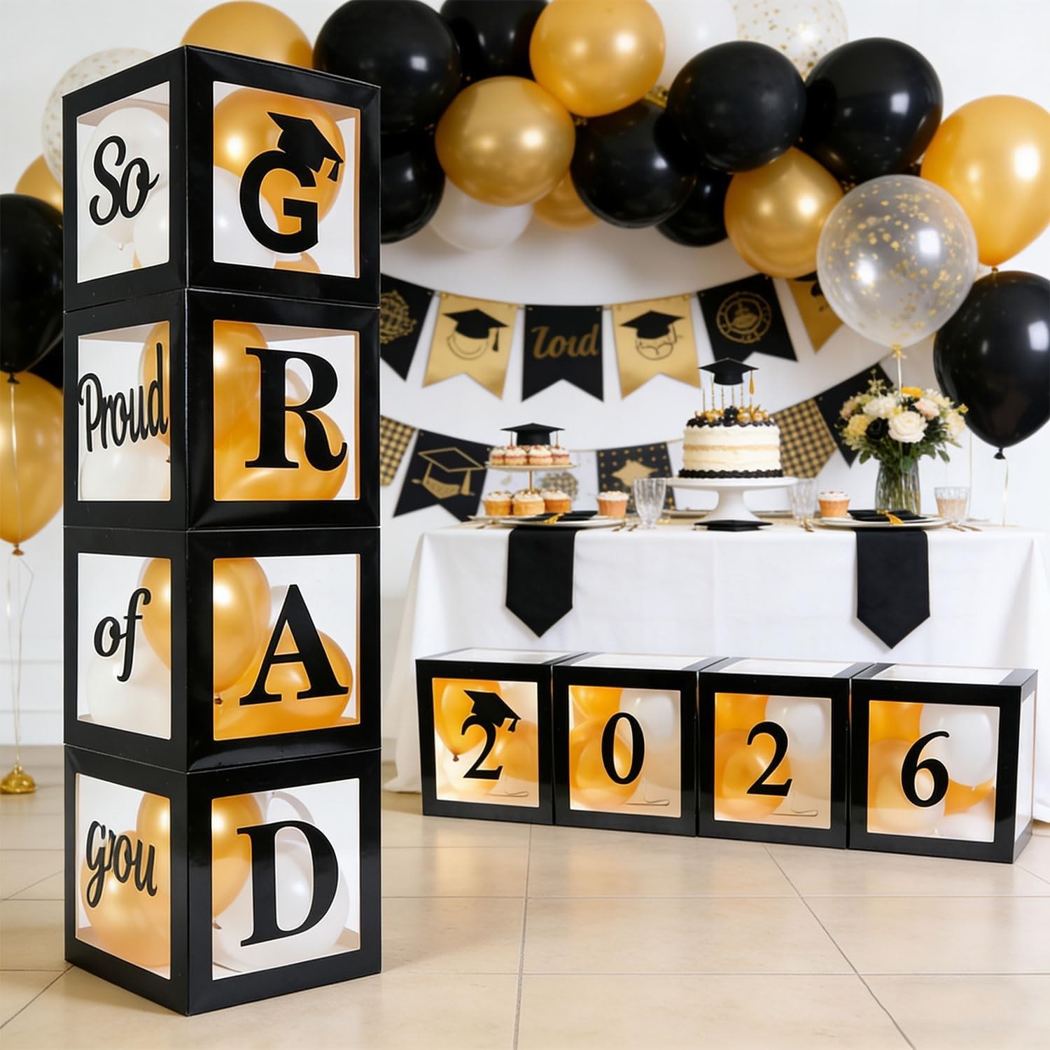Graduation Decorations Set of 4 Boxes Balloons Letters for Class of 2026 Cele…