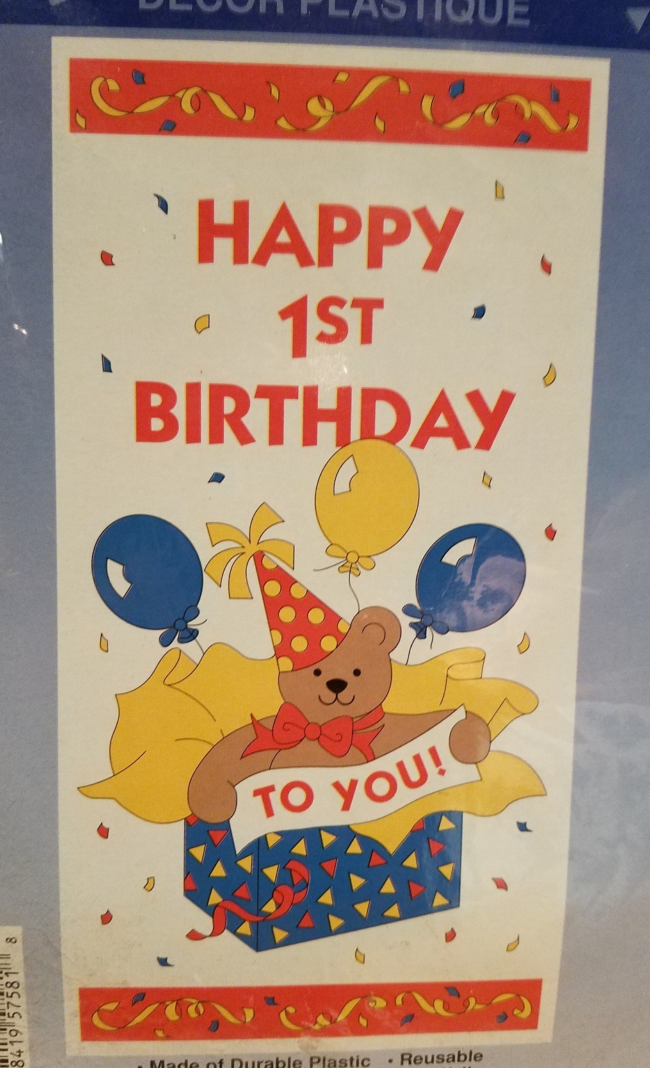 Boy or Girl Happy 1st Birthday Plastic reusable Door Party Decoration NOS