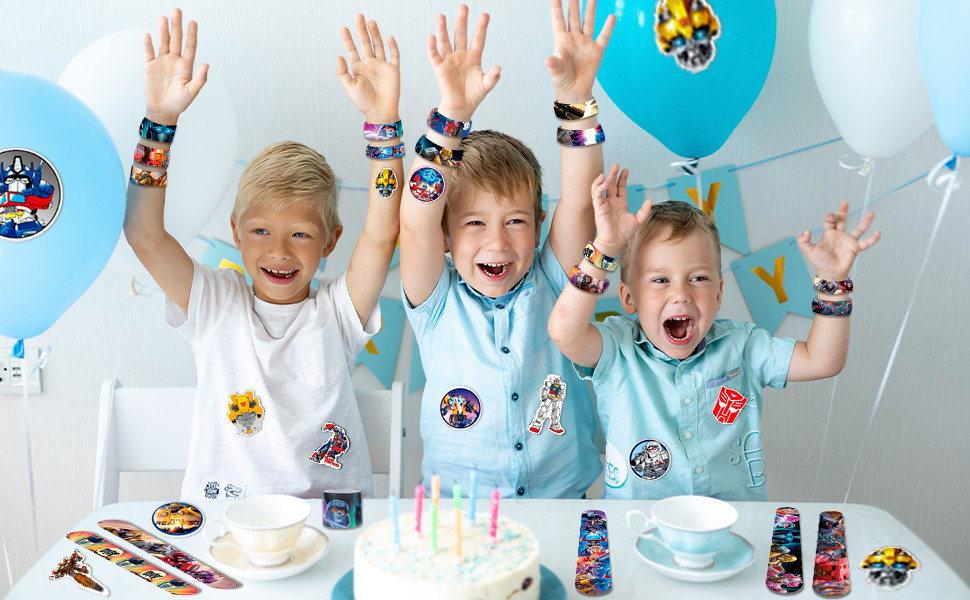 Transformers Themed Kid Birthday Party Supplies Slap Bracelets Favor Set Sticker