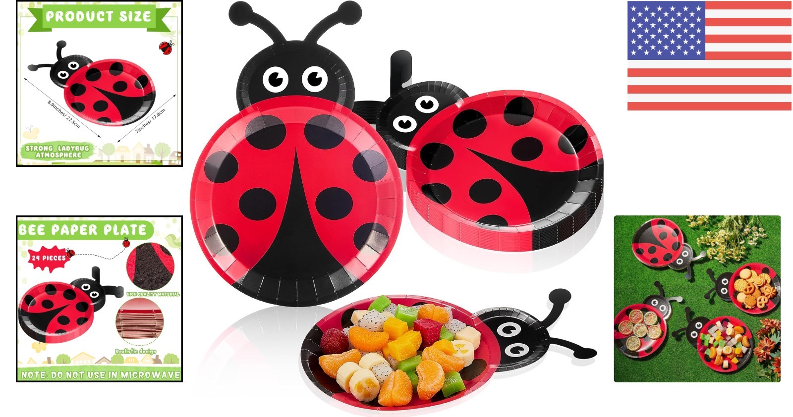 Charming Ladybug Paper Plates – 24 Pcs for Birthdays, Weddings & Baby Showers