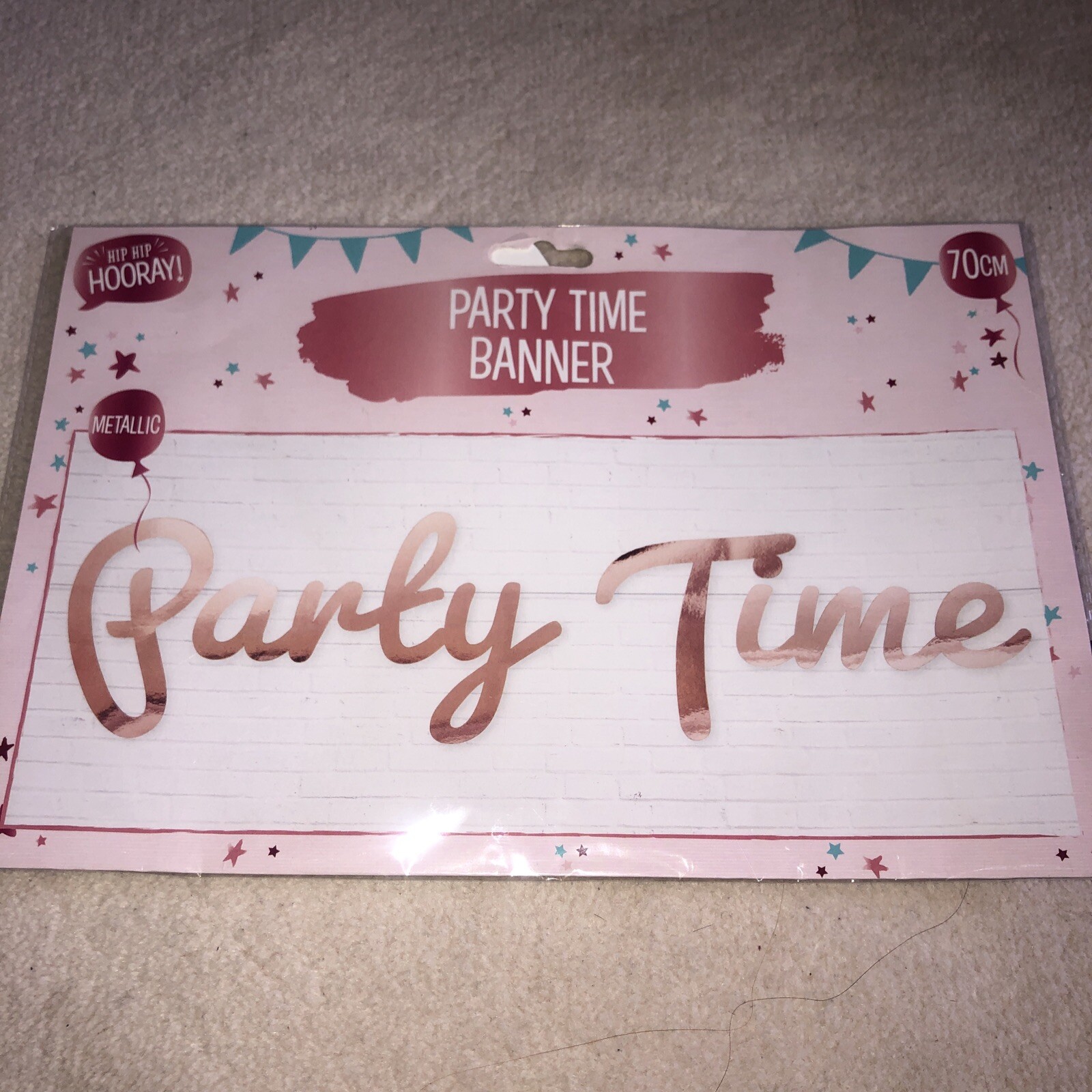 Metallic Pink “Party Time” Large Rose Gold Banner, 70cm All Occasion, Birthday