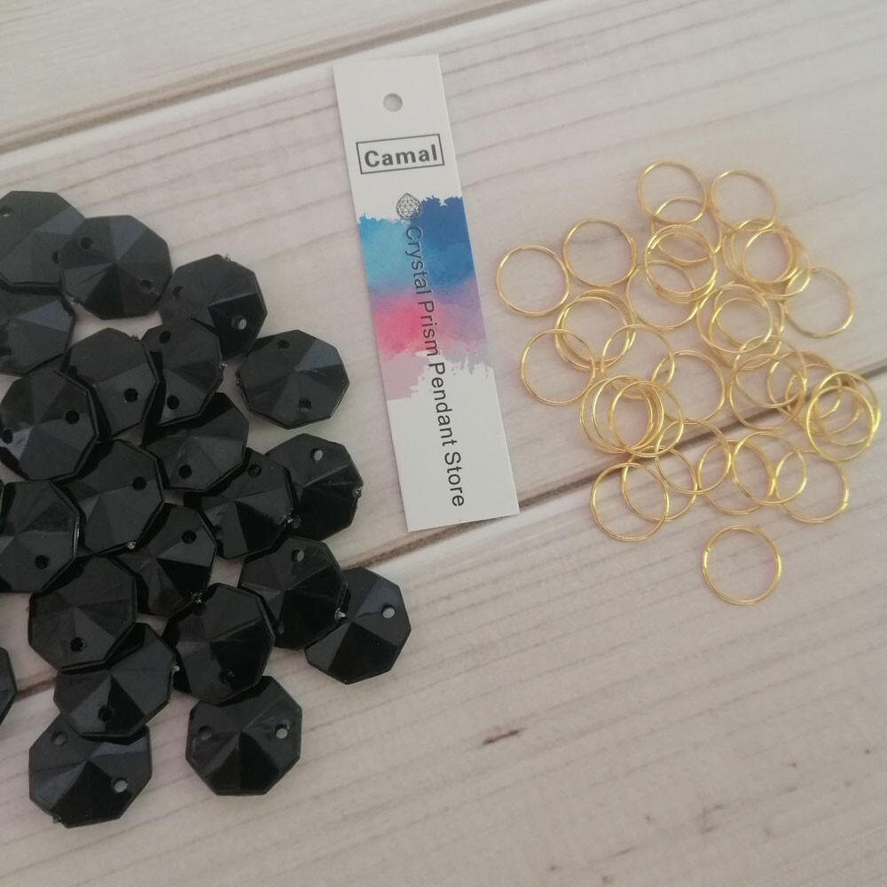 500Pcs Black Octagons + Rings Garland Bead Decoration Acrylic Crystal Chandelier