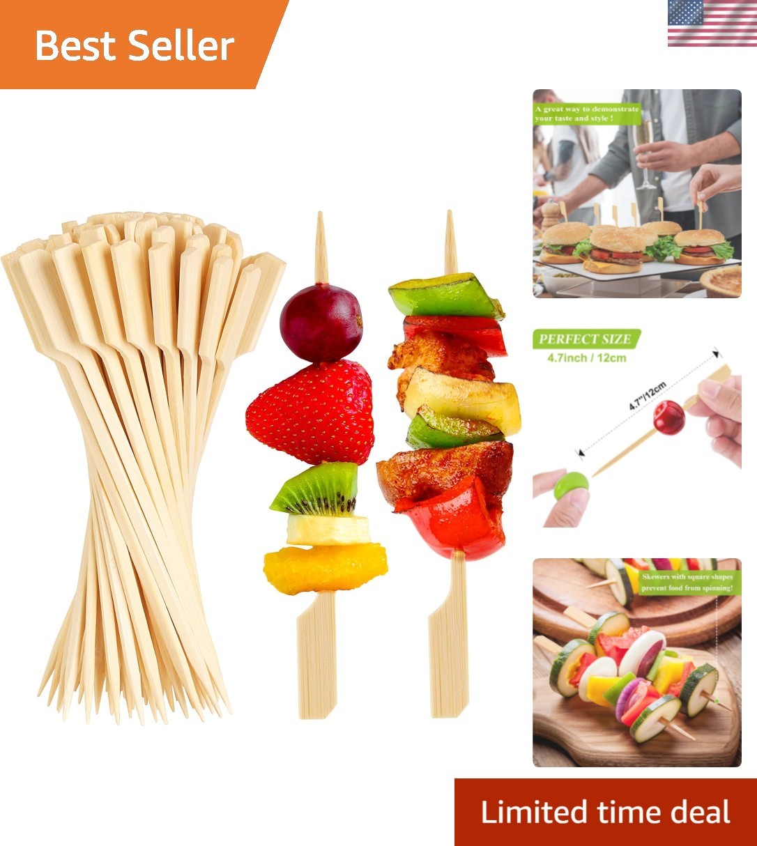 300PCS Cocktail Picks Bamboo Skewers for Appetizers, Paddle Wooden Skewers, F…