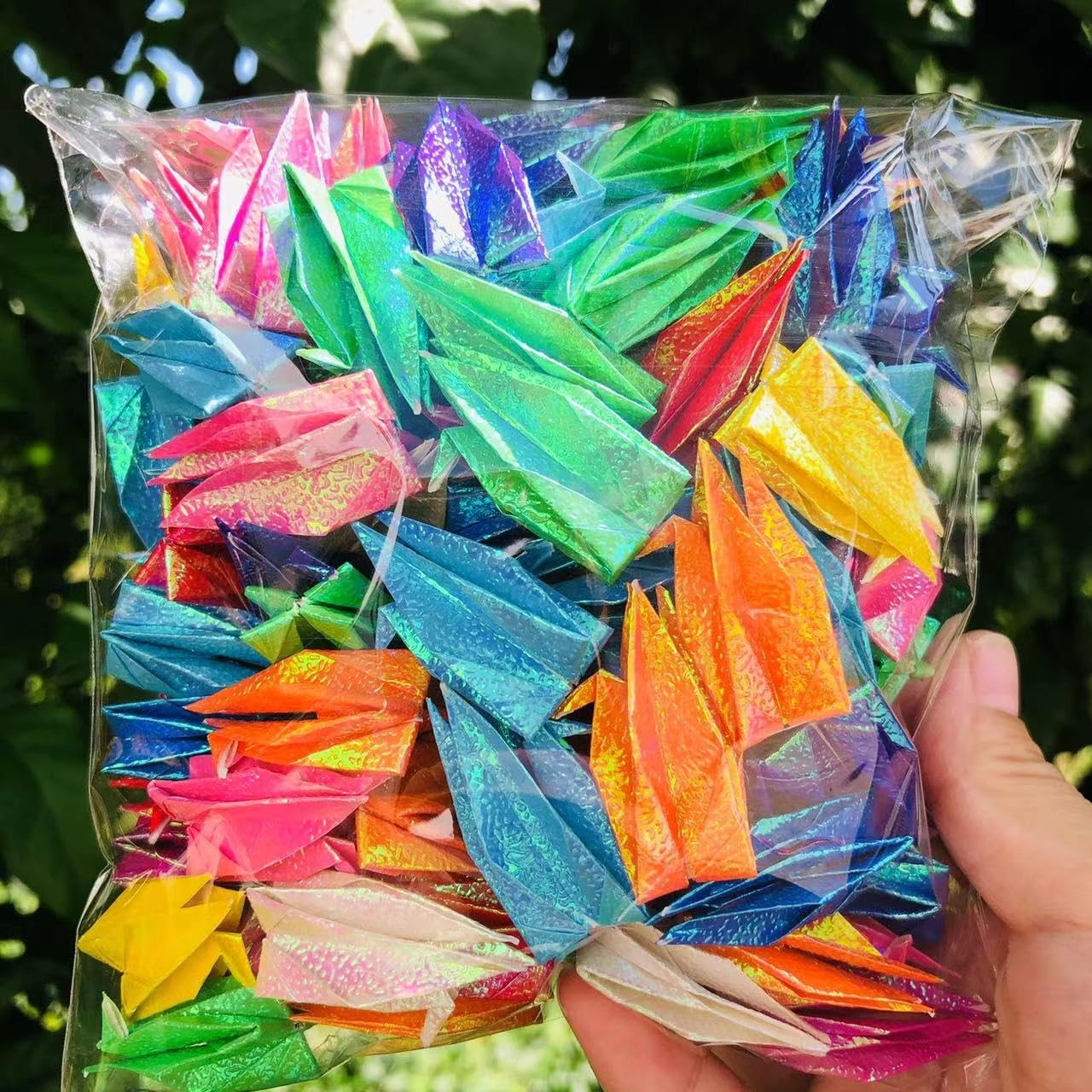 100Pcs Iridescent Premade Origami Birds Cranes Folded 1000 Japanese Cranes Mo…