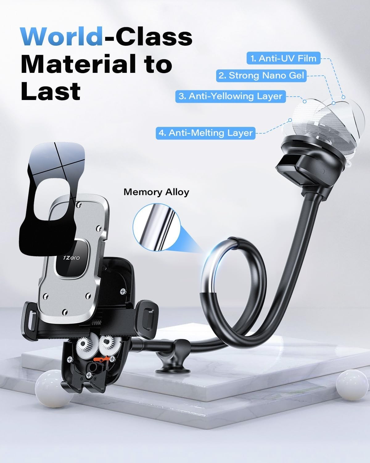 1Zero Solid Car Truck Phone Mount Holder with 14-Inch Gooseneck Long Arm, Windsh